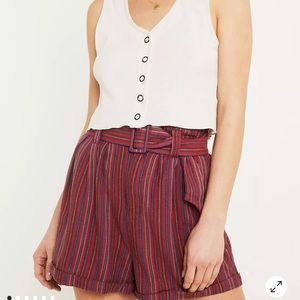 Urban Outfitters Johnny Striped Belted Paperbag Shorts
